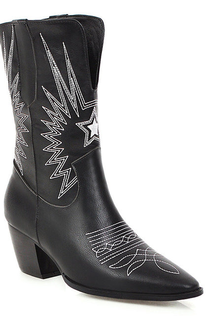 Ashoreshop Western Cowgirl Floral Boots For Women 2022 Pointed Toe Mid Calf Embroidery Boots