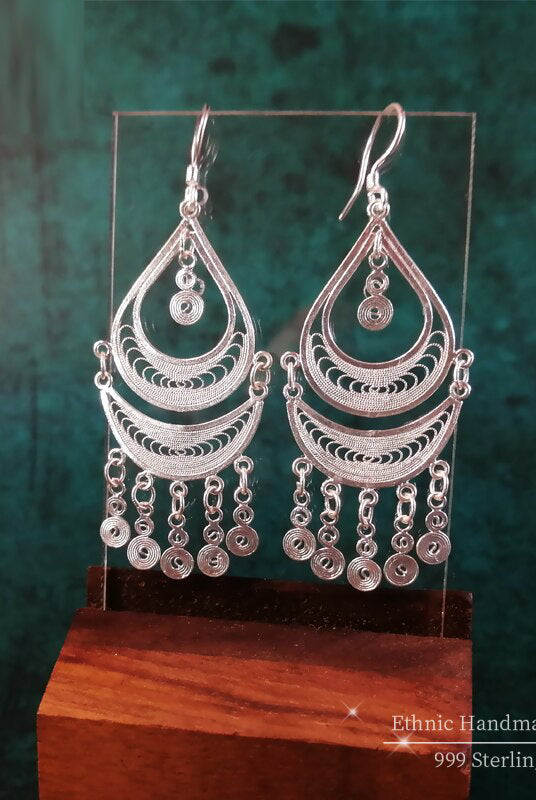 Sterling Silver Bohemian Tassel Earrings For Women Jewelry