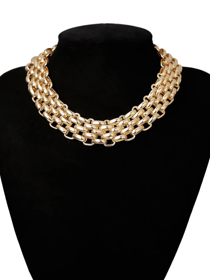 Punk Multi Layered Gold Color Chain Choker Necklace Jewelry for Women Hip Hop