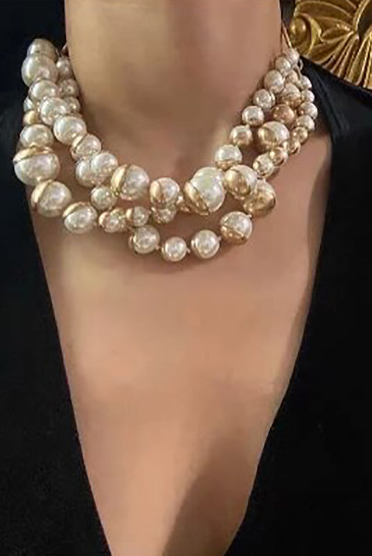Vintage Elegant Glass Pearl Multilayer Short Necklace for Women Chokers Collares Colares Collier Femme