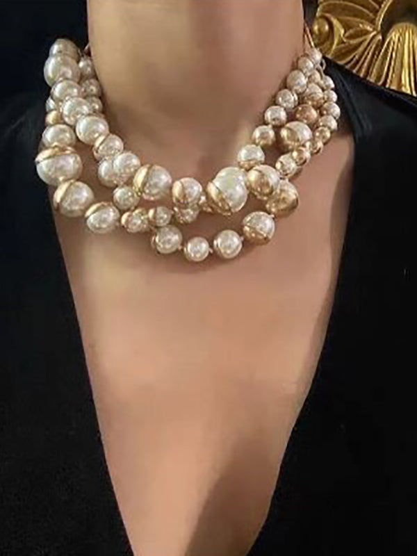 Vintage Elegant Glass Pearl Multilayer Short Necklace for Women Chokers Collares Colares Collier Femme
