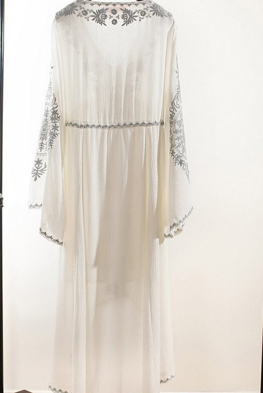 ASHORESHOP Long Beach Dresses Women Tunic Vintage Floral Embroidered Cotton Long Dress vestidos Casual Hippie Boho Asymmetric robe