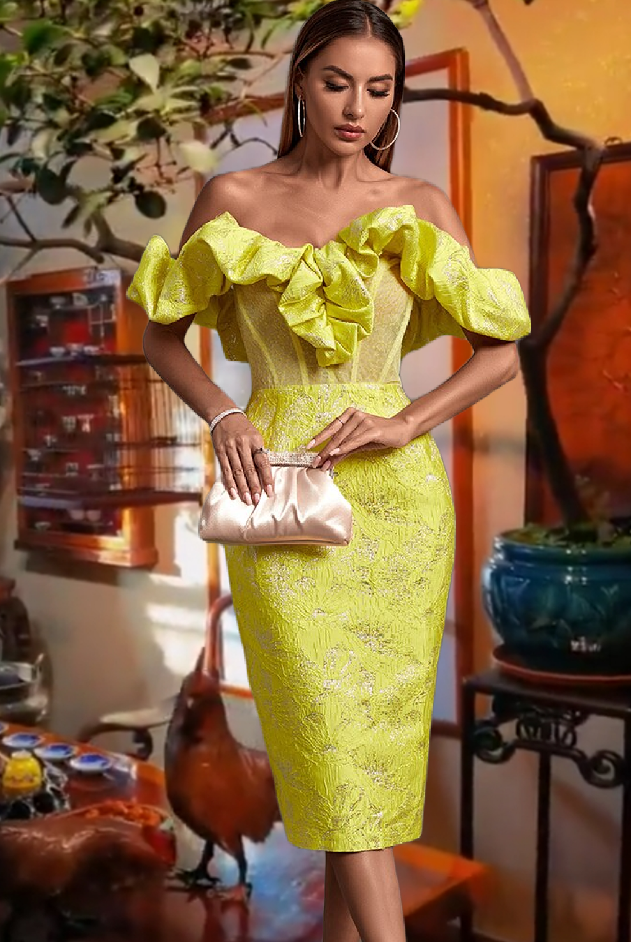 ASHORE SHOP Jacquard Evening Party Dress