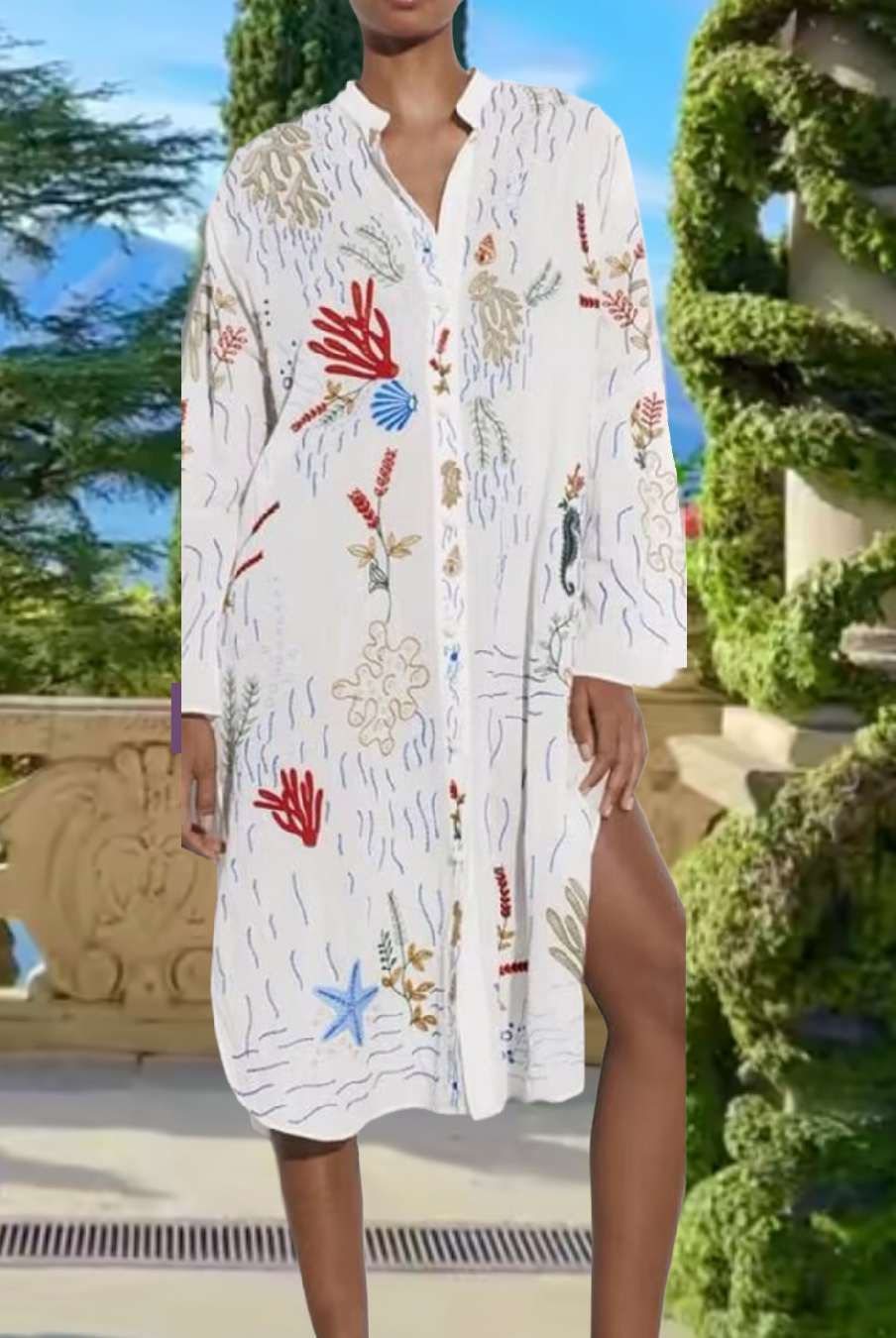 ASHORE SHOP Women Embroidery Long Dress 2023 New Round Neck Single Breasted Long Sleeve