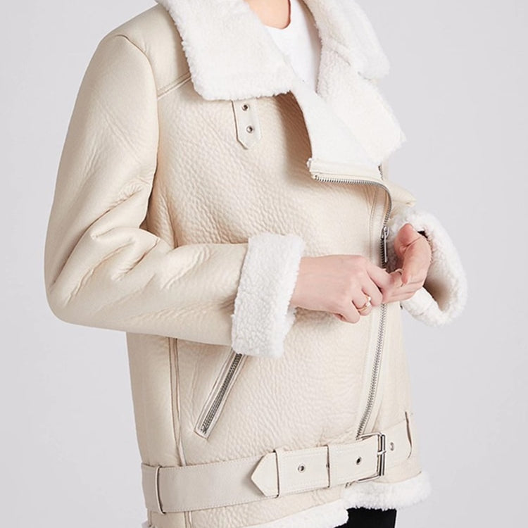 2022 Winter Coats Women Thick Faux Leather Fur Sheepskin Motorcycle Coat