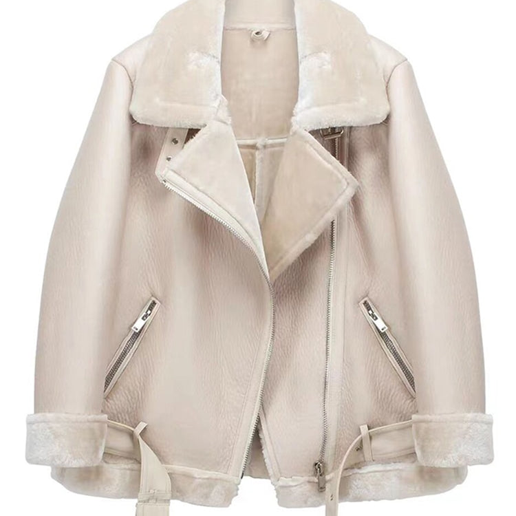 2022 Winter Coats Women Thick Faux Leather Fur Sheepskin Motorcycle Coat