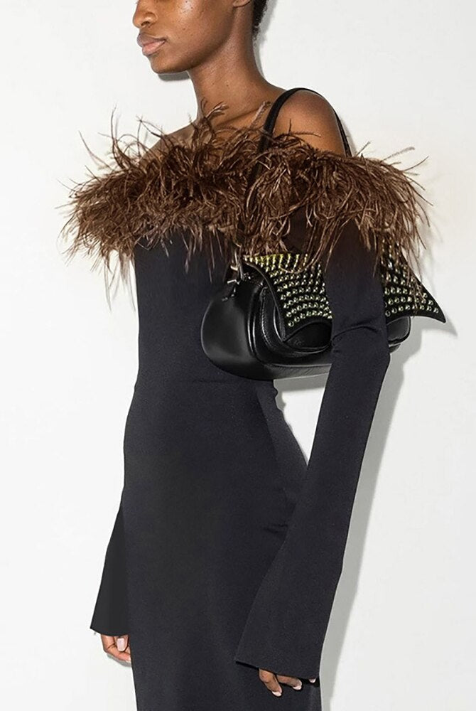 ASHORE SHOP Sexy Strapless Feather cocktail Dress Women Dress Green