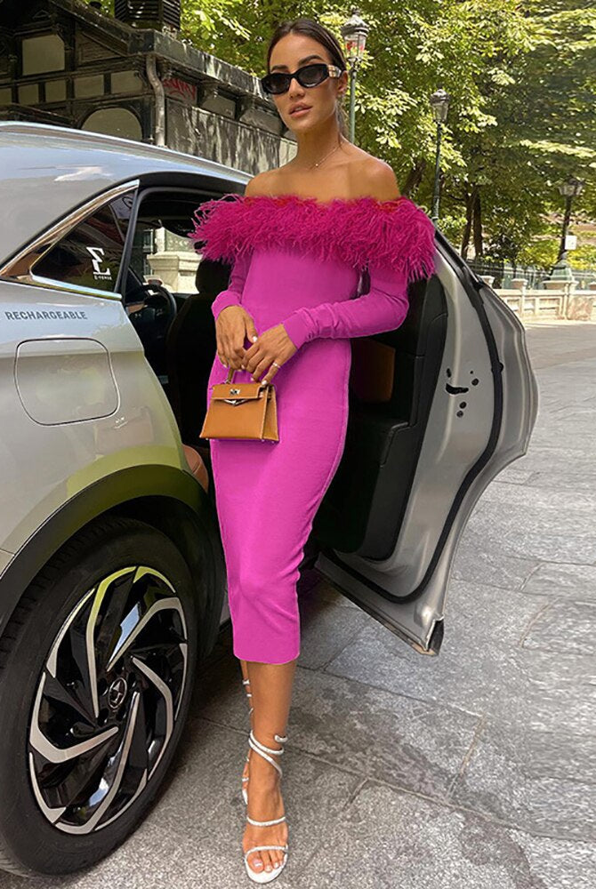 ASHORE SHOP Sexy Strapless Feather cocktail Dress Women Dress Green