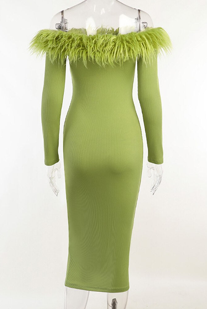 ASHORE SHOP Sexy Strapless Feather cocktail Dress Women Dress Green