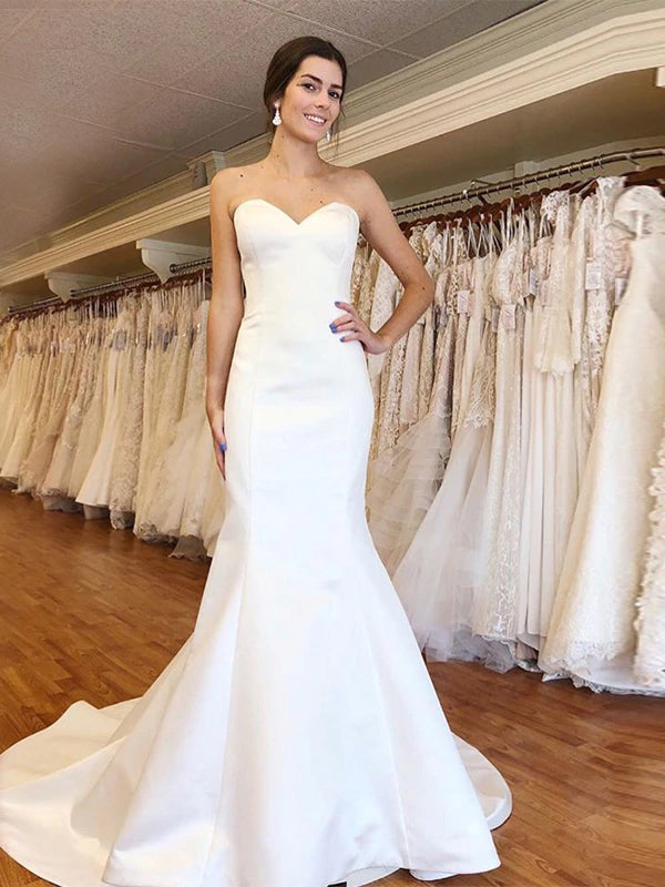 AshoreShop White Neat Fit Bridal Traditional Mermaid Classy Sweep Statuesque Evening Dress