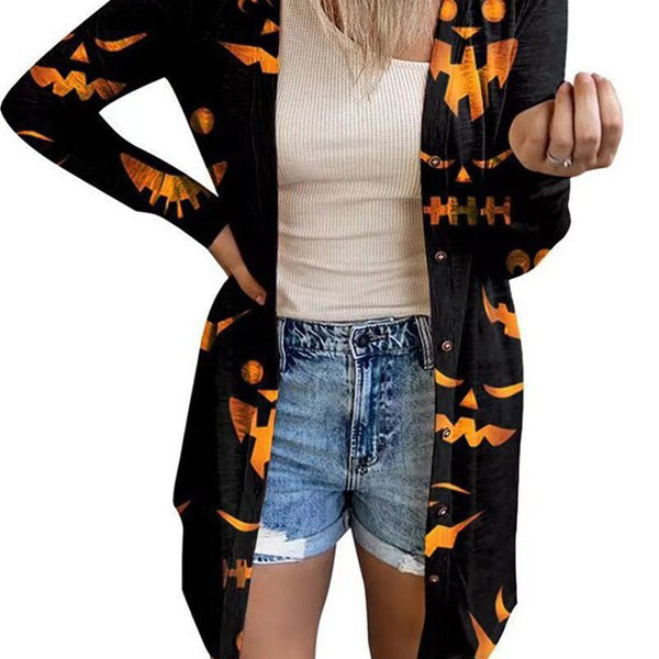 Ashore Shop Womens Halloween Print Cardigan Long Sleeve Pumpkin Coat