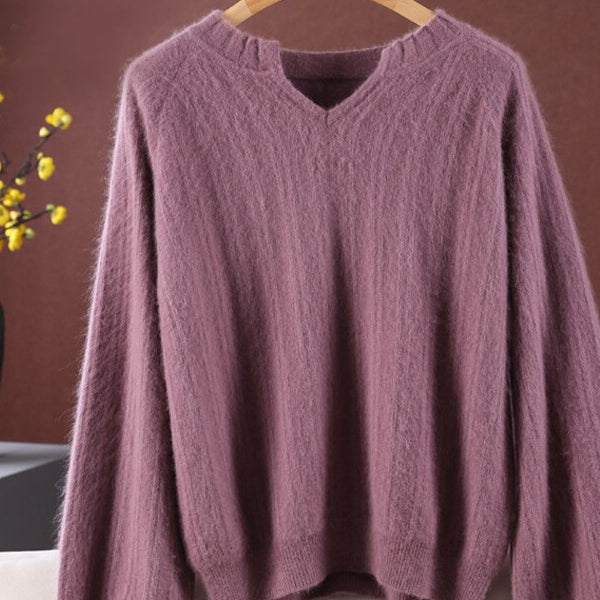 Ashore Shop Womens Mink Cashmere V-Neck Pullover Sweater