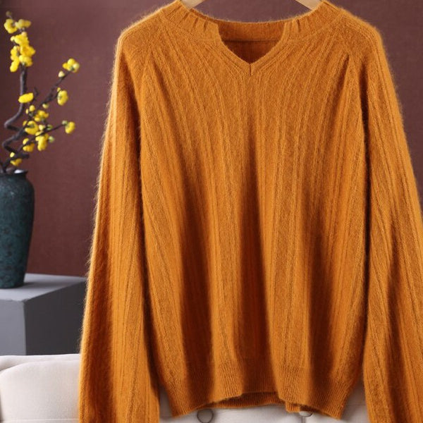 Ashore Shop Womens Mink Cashmere V-Neck Pullover Sweater