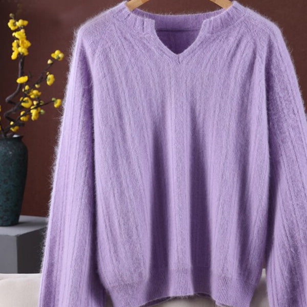 Ashore Shop Womens Mink Cashmere V-Neck Pullover Sweater