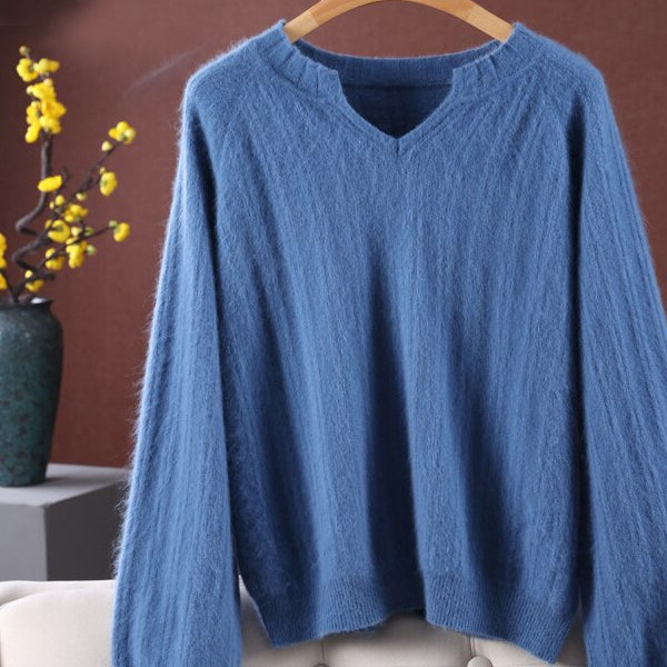 Ashore Shop Womens Mink Cashmere V-Neck Pullover Sweater