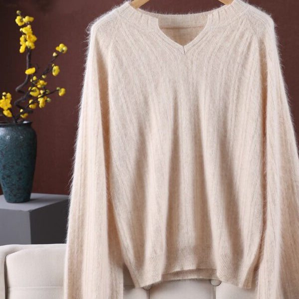 Ashore Shop Womens Mink Cashmere V-Neck Pullover Sweater