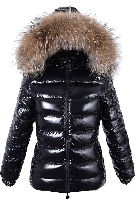 Women Real White Duck Down Lining Coat natural Raccoon Fur Collar