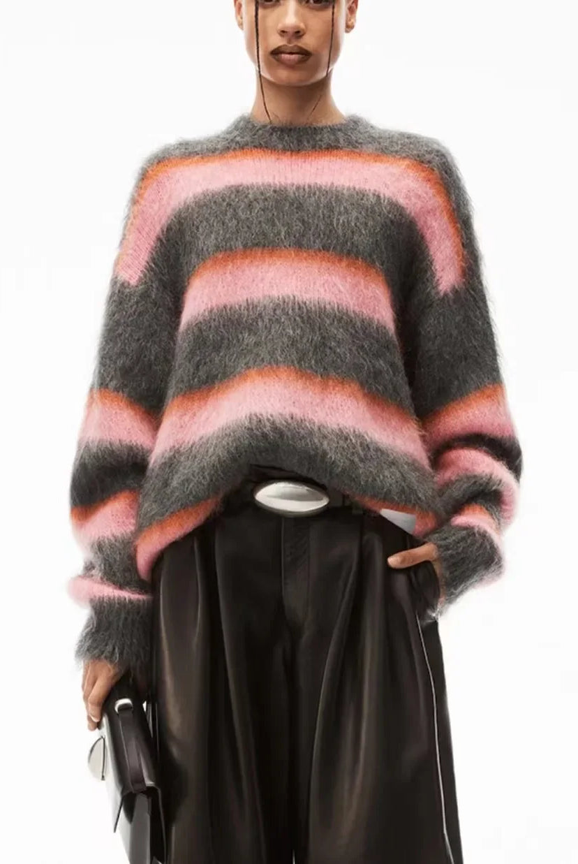 Ashoreshop-2024-New-Autumn-and-Winter-New-Contrast-Striped-Mohair-Loose-Knitted-Sweater-0