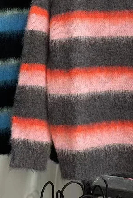 Ashoreshop-2024-New-Autumn-and-Winter-New-Contrast-Striped-Mohair-Loose-Knitted-Sweater-3