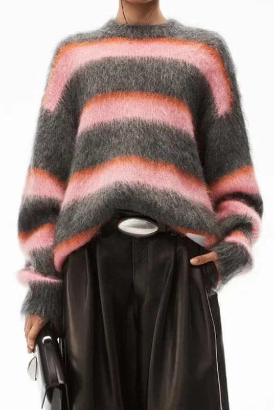 Ashoreshop-2024-New-Autumn-and-Winter-New-Contrast-Striped-Mohair-Loose-Knitted-Sweater
