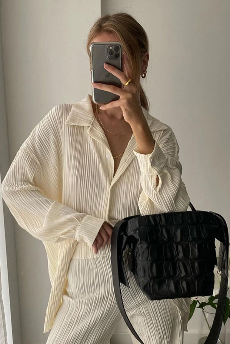 Comfortable Loose Home Suit Autumn Long Sleeve Blouse With High Waist Pants Set