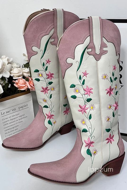 Ashoreshop-Cowgirl-Boots-Pink-Flower-Embroidered-Knee-Shoes-For-Women-Mid-Calf-Western-Botas-Cowboy-2