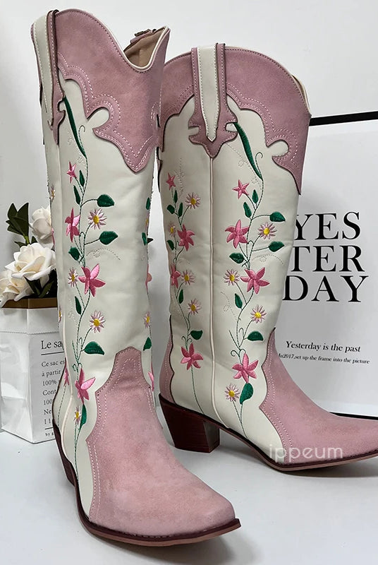 Ashoreshop-Cowgirl-Boots-Pink-Flower-Embroidered-Knee-Shoes-For-Women-Mid-Calf-Western-Botas-Cowboy-4