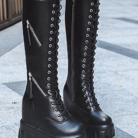 New Winter Women Knee High Hip Motorcycle Boots