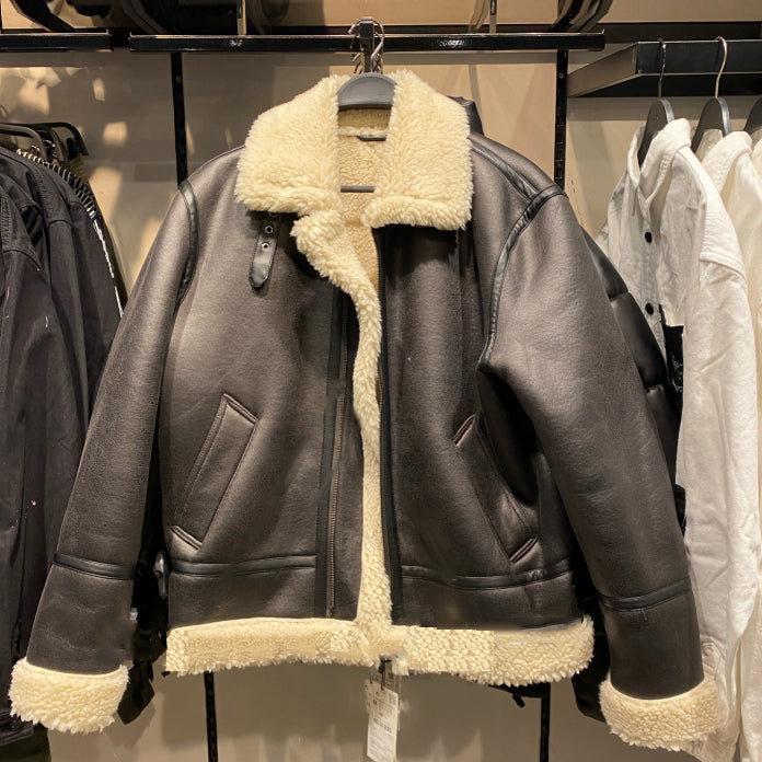 Autumn/winter 2023 men will be thickened and warm Imitation lamb Biker's Coat jacket