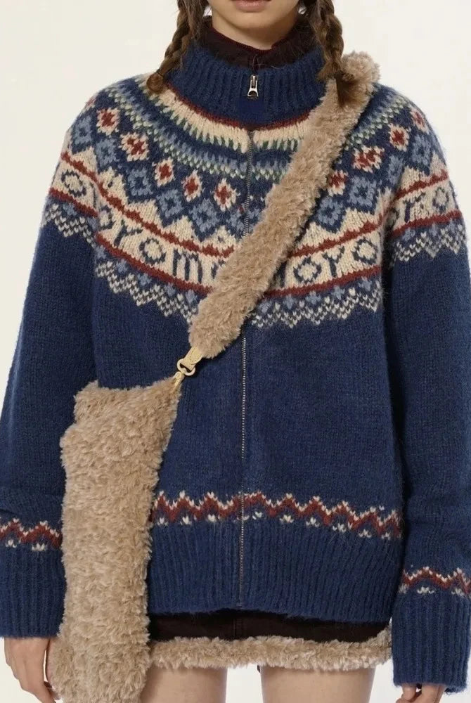 Ashoreshop-Vintage-Zipper-Women-Cardigan-Fair-Isle-Sweater-Half-High-Collar-Long-Sleeve-Knitwear