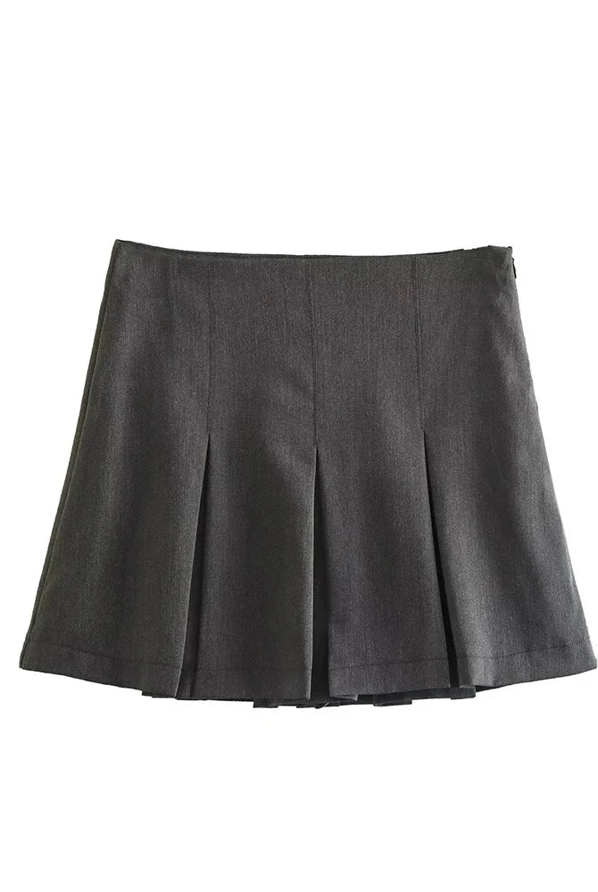 Ashoreshop-Womens Pleated Mini Skirt and Shorts Grey Mini Skirts Women Ruffles Pleated Sexy Shorts Skirts2