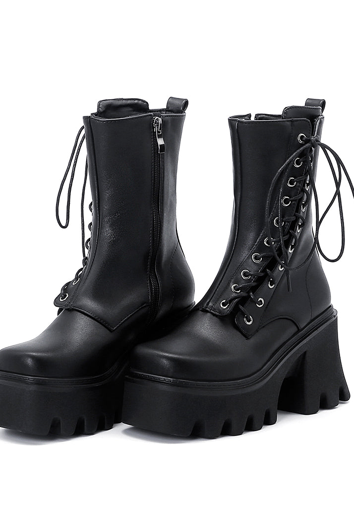 Biker Girl's Boots Women Boots With Zipper Sideway Lace Up Motorcycle High Platform Boots