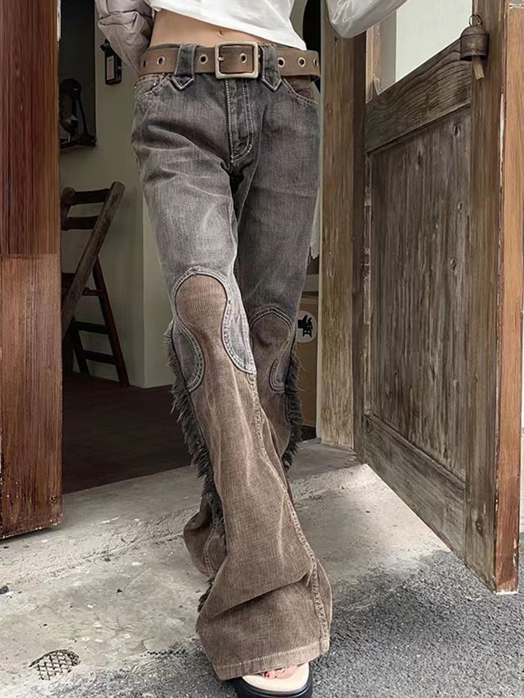 Ashore Shop Womens Loose Jeans Femme Y2k Tassel Design Denim Flare cotton Pants