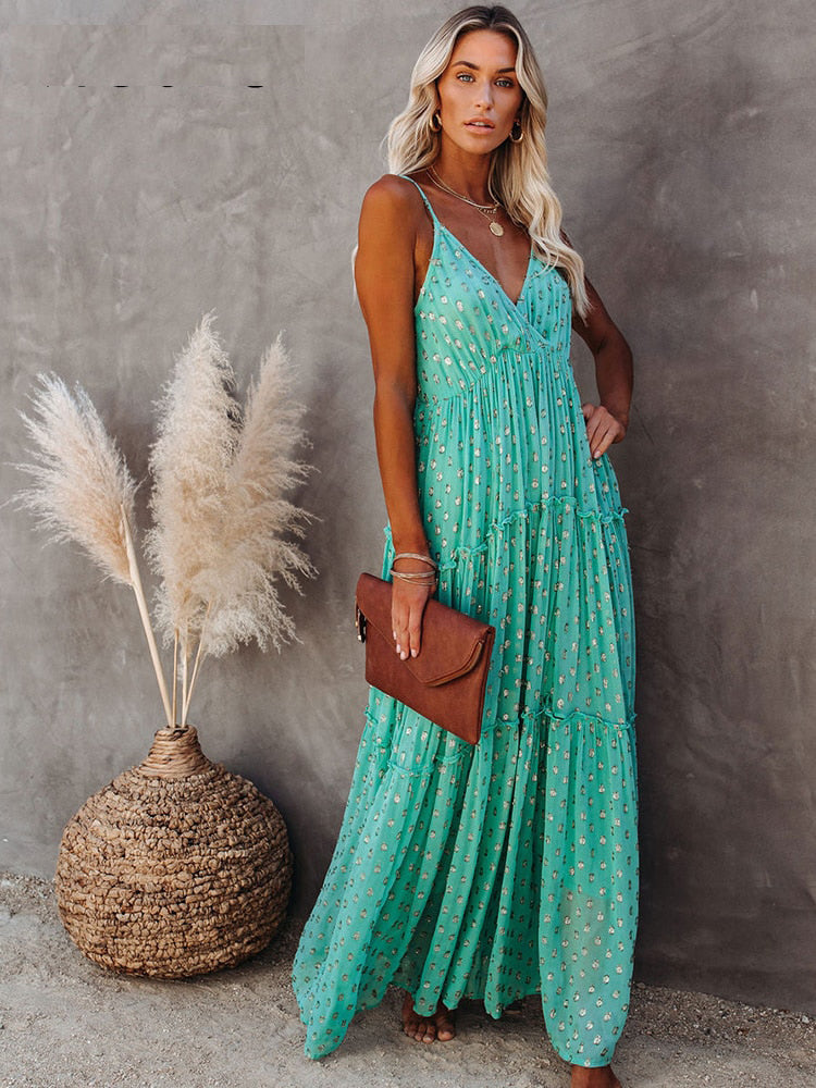 Summer Maxi Long Bohemian Dresses for Women Casual Fashion Style Strap Dress