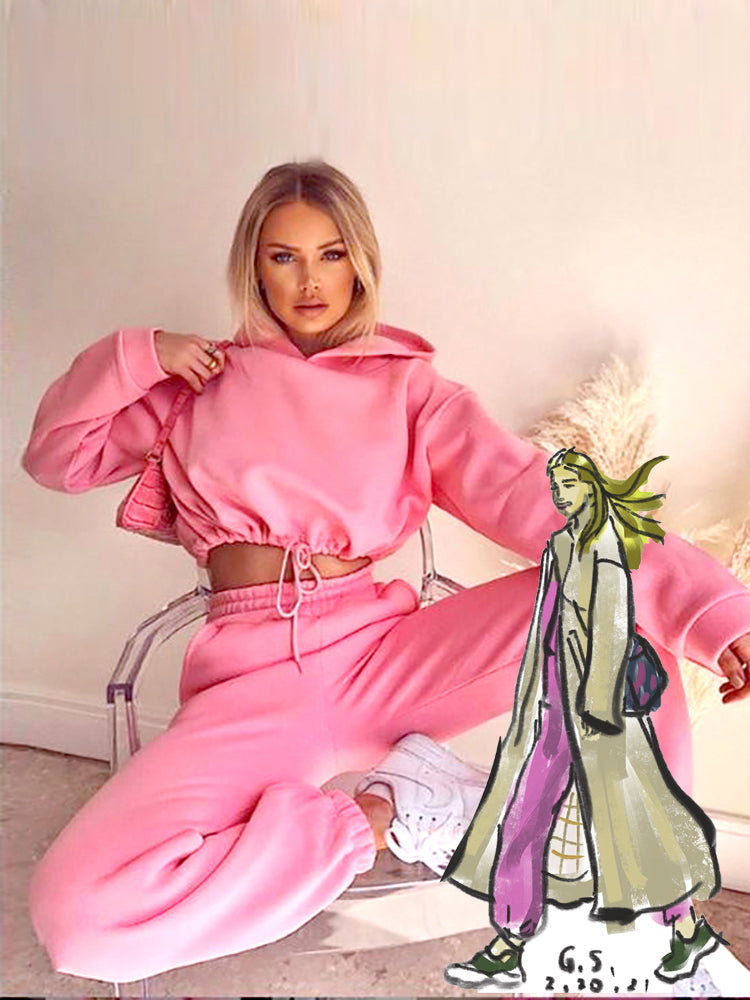 Ashoreshop Women Sports 2 Pieces Set Sweatshirts Pullover Hoodies Pants Suit 2021