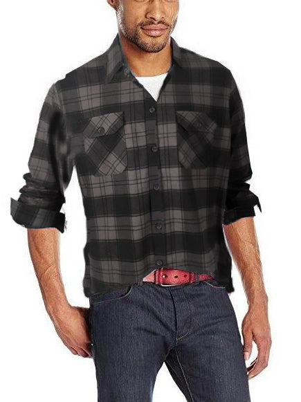 ASHORE Men High Quality Cotton/Poly Cotton Black/Grey Block Plaid Shirt