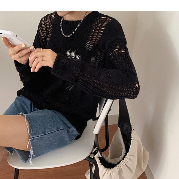 Autumn Deconstructed Ripped Long-sleeved Sexy Hole Sweater