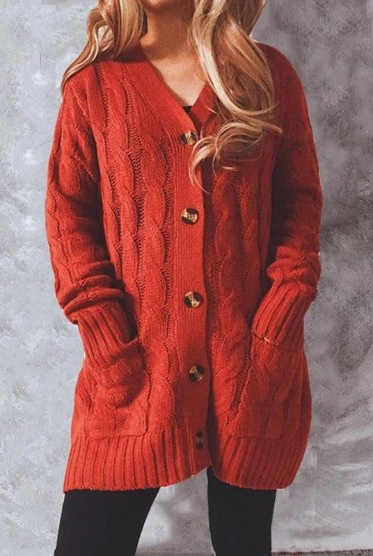 Womens Sweater Cardigans Single Breasted Pockets Knitted Cardigan