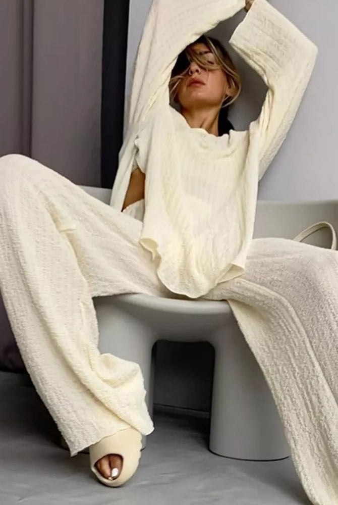 Relax Loose 2 Piece Pants Set Women Comfortable Long Sleeve T-Shirt Matching Sets