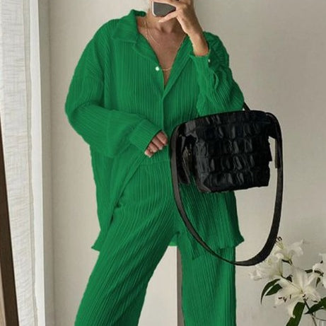 Comfortable Loose Home Suit Autumn Long Sleeve Blouse With High Waist Pants Set