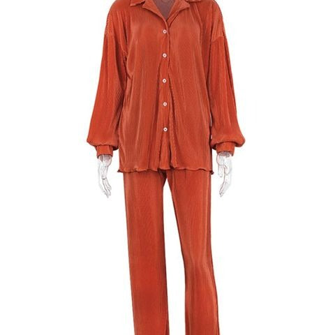 Comfortable Loose Home Suit Autumn Long Sleeve Blouse With High Waist Pants Set