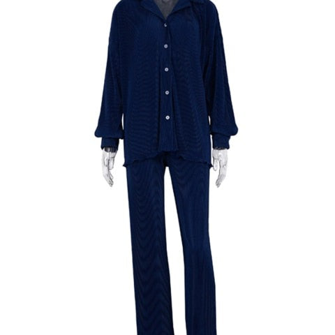 Comfortable Loose Home Suit Autumn Long Sleeve Blouse With High Waist Pants Set