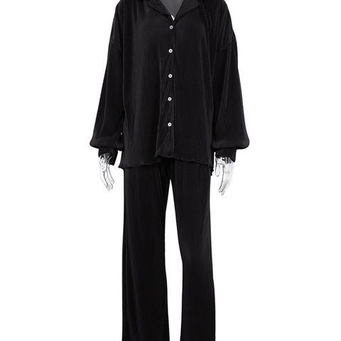 Comfortable Loose Home Suit Autumn Long Sleeve Blouse With High Waist Pants Set