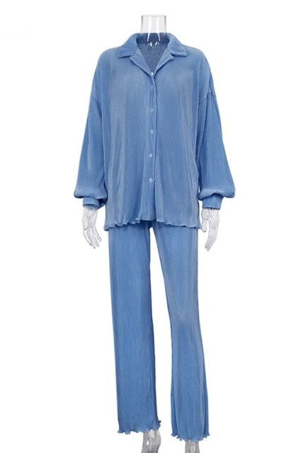 Comfortable Loose Home Suit Autumn Long Sleeve Blouse With High Waist Pants Set