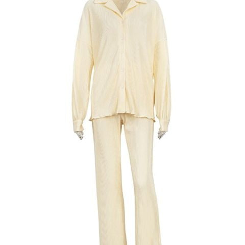 Comfortable Loose Home Suit Autumn Long Sleeve Blouse With High Waist Pants Set