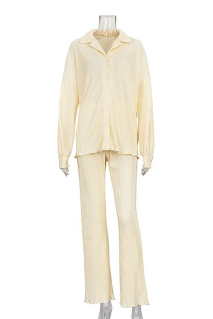 Comfortable Loose Home Suit Autumn Long Sleeve Blouse With High Waist Pants Set