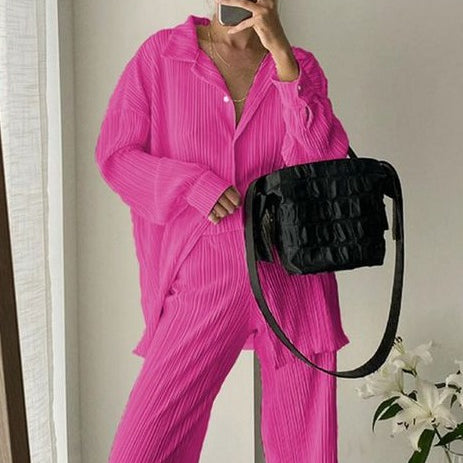 Comfortable Loose Home Suit Autumn Long Sleeve Blouse With High Waist Pants Set