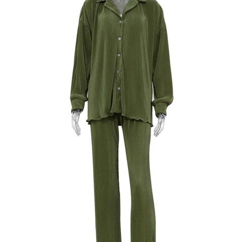 Comfortable Loose Home Suit Autumn Long Sleeve Blouse With High Waist Pants Set