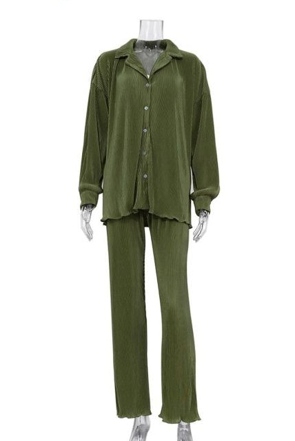 Comfortable Loose Home Suit Autumn Long Sleeve Blouse With High Waist Pants Set