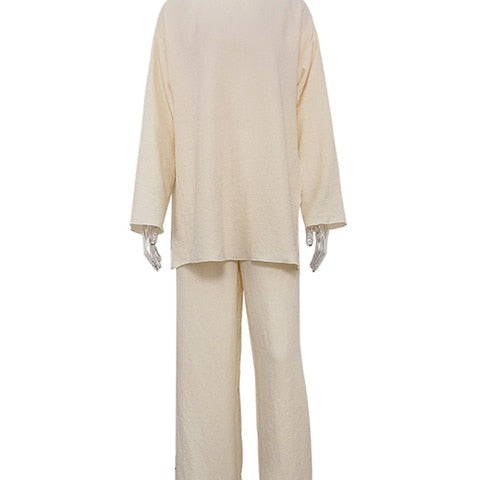 Relax Loose 2 Piece Pants Set Women Comfortable Long Sleeve T-Shirt Matching Sets